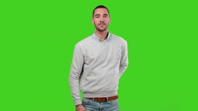 Confused guy on green background