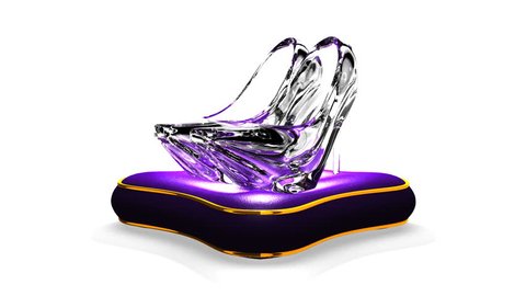 Shining Glass Slippers On White Background.
Loop able 3D render Animation.