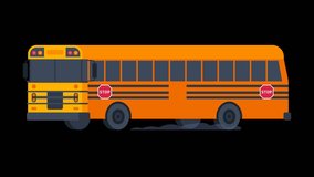School Bus Rides with Flashing Lights On. Transparent Background. Motion Graphics. Animation Video.