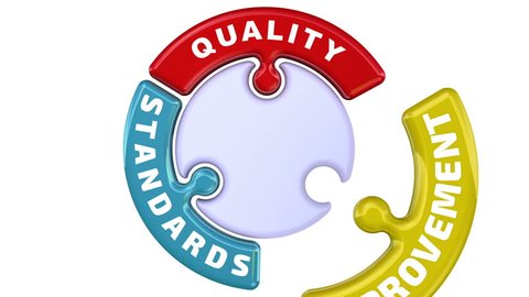 Quality standards improvement. The inscription QUALITY STANDARDS IMPROVEMENT on the puzzle in the shape of a circle. Footage video