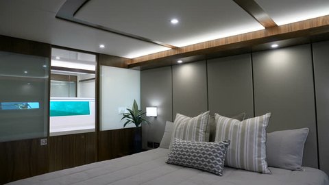 Elegant and modern guest cabin on a yacht.
