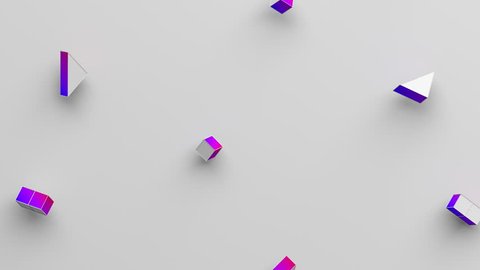 Abstract 3d rendering of geometric shapes. Computer generated loop animation. Modern background with cubes and triangles. Seamless motion design for poster, cover, branding, banner, placard. 4k UHD