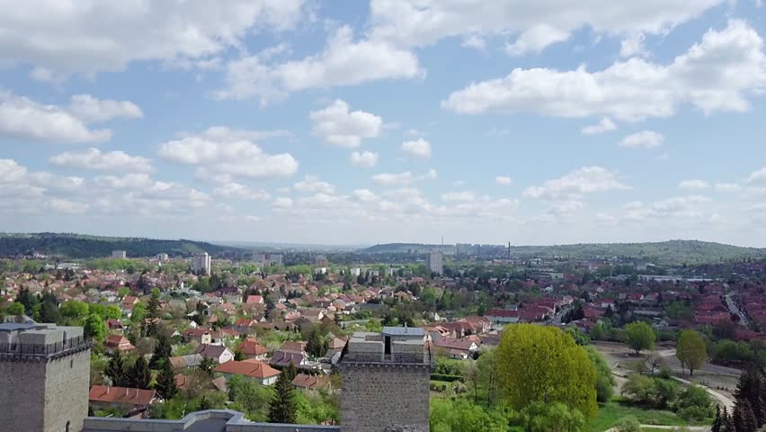 aerial view of Fortress Diosgyor in Miskolc, Aerial video shows the castle of Diosgyor near Miskolc, Hungary