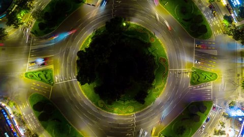 night illumination taipei city traffic circle aerial panorama 4k timelapse taiwan