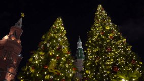 Moscow Kremlin and decorated Christmas trees, Russia, 4K ultra hd 2160p video footage
