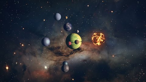 Flying through a group of closely situated Alien Planets | Distant Solar System or Star System with multiple Planet