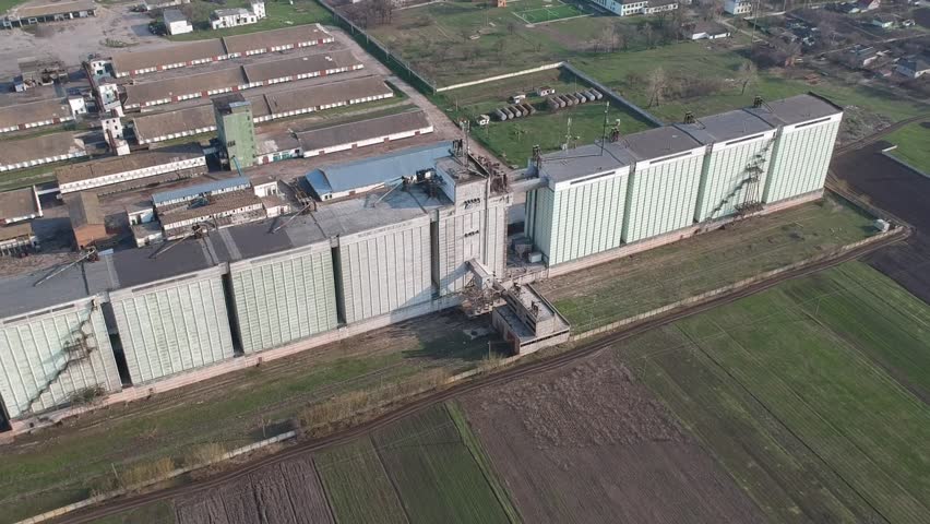 Aerial view on industrial building in rural environment 