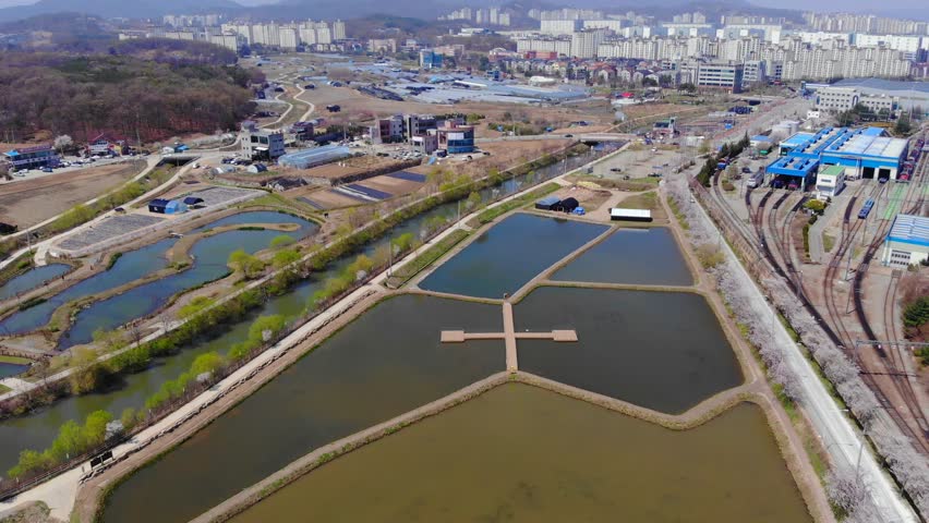 Footage Aerial view of Uiwang Public Park in Spring, Seoul, South Korea.