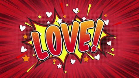 love Word Retro Cartoon Comic Bubbles Popup Style Expressions Colored Bomb and Smoke Strip Dotted and red Speed Radial line Seamless loop Animation black / green screen 4k doodle background. 12