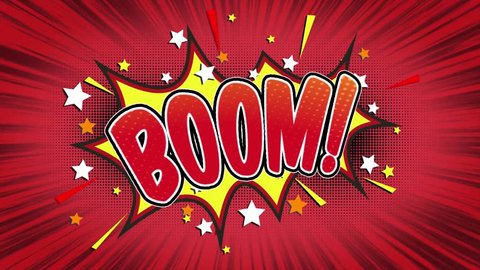 boom Word Retro Cartoon Comic Bubbles Popup Style Expressions Colored Bomb and Smoke Strip Dotted and red Speed Radial line Seamless loop Animation black / green screen 4k doodle background.02