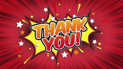 thank you Word Retro Cartoon Comic Bubbles Popup Style Expressions Colored Bomb and Smoke Strip Dotted and red Speed Radial line Seamless loop Animation black / green screen 4k doodle background.76