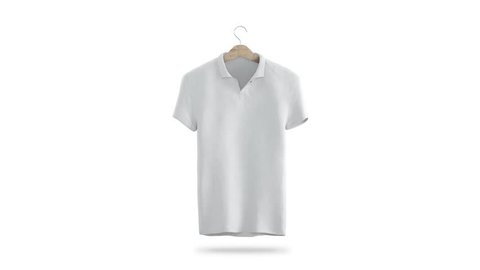 Blank white shirt with hanger rotation mock up, isolated, 3d rendering. Turns tshirt on rack. Empty sport t-shirt clothing