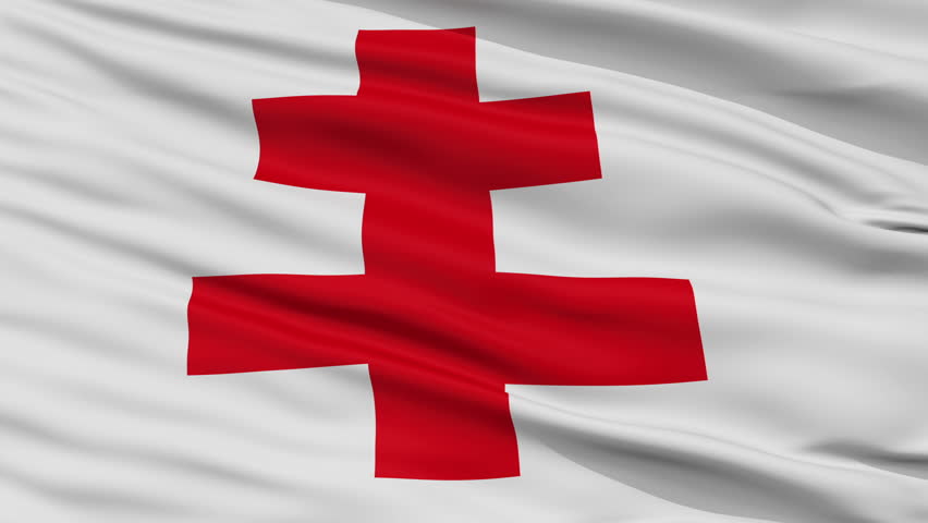 Ypres closeup flag, city of Belgium, realistic animation seamless loop - 10 seconds long