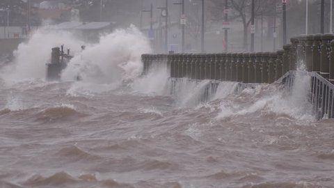 huge powerful waves breaking seawall major Stock Footage Video (100% ...