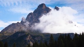 Stunning footage of the Antorno lake in National Park Tre Cime di Lavaredo. Location place Misurina, Dolomiti alps, South Tyrol, Italy, Europe. Explore the beauty of earth. Full HD 1080p video.