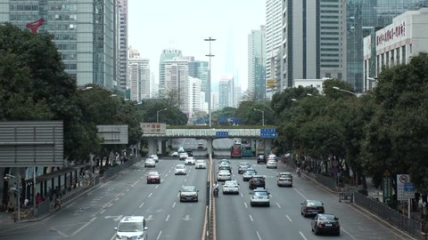 SHENZHEN, CHINA - CIRCA APRIL 2018 : Scenery of street at busy central area in SHENZHEN.