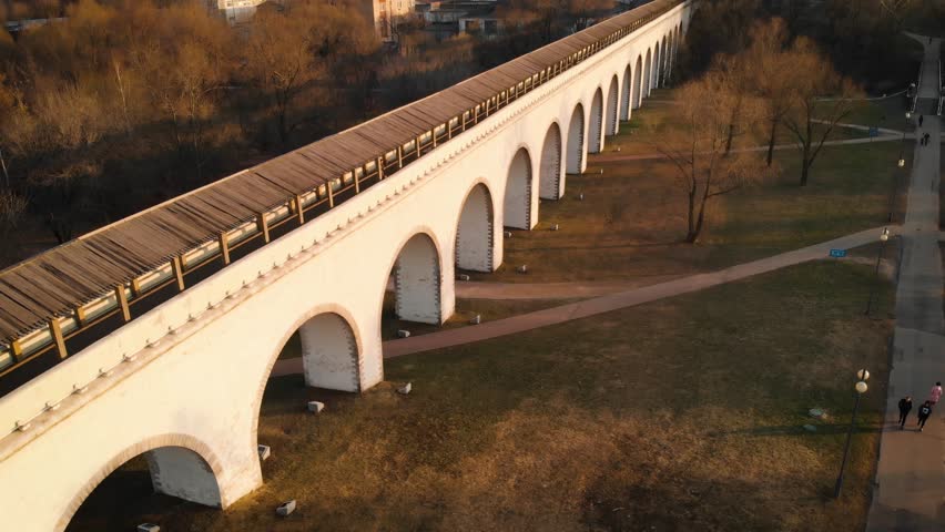 Aerial view of water Viaduct. Aqueduct Overpass bridge in Moscow Russia