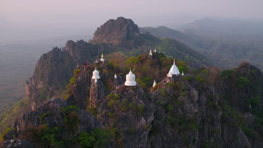 Aerial view in Wat Chalermprakiat Temple Lampang Thailand Royalty-Free Stock Footage #1009924361