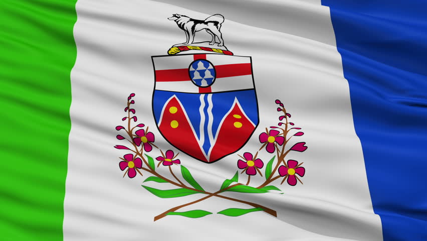 Yukon closeup flag, city of Canada, realistic animation seamless loop - 10 seconds long