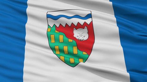Northwest Territories closeup flag, city of Canada, realistic animation seamless loop - 10 seconds long