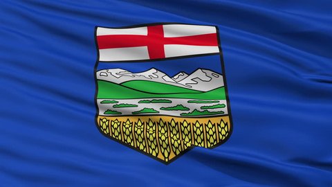 Alberta closeup flag, city of Canada, realistic animation seamless loop - 10 seconds long