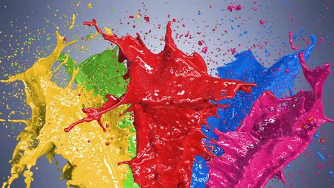 Beautiful Color Paint Splashes in Slow Motion and Freeze Motion with Alpha Mask. Useful for Titles. 3d Animation Art Design Concept. 4k UHD 3840x2160. Video de stock