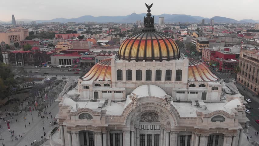 Pallacio de Bellas Artes Mexico Aerial Footage Mexico City 