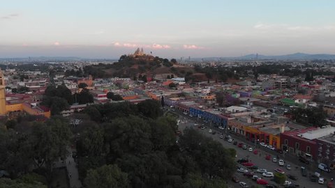 Cholula Puebla Mexico Volcano Cathedral Aerial Footage Popocatapetl