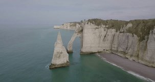 Drone video footage of the famous Falaises d'Etretat cliffs in Normandy