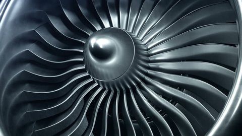 3D Rendering jet engine, close-up view jet engine blades. 4k animation