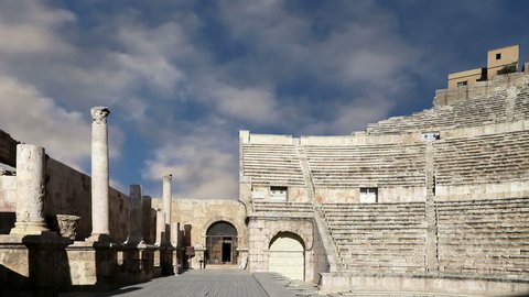 Roman Theatre in Amman, Jordan -- theatre was built the reign of Antonius Pius (138-161 CE), the large and steeply raked structure could seat about 6000 people 