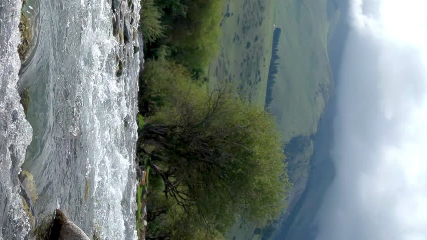 Vertical video. Semyonovskoe gorge, the river Ak-Suu. Issyk Kul, Kyrgyzstan