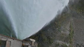 Vertical video. Kirov reservoir dam. (Built 1965 - 1975). Valley Talas, Kyrgyzstan