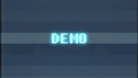retro videogame DEMO word text computer old tv glitch interference noise screen animation seamless loop New quality universal vintage motion dynamic animated background colorful joyful video m