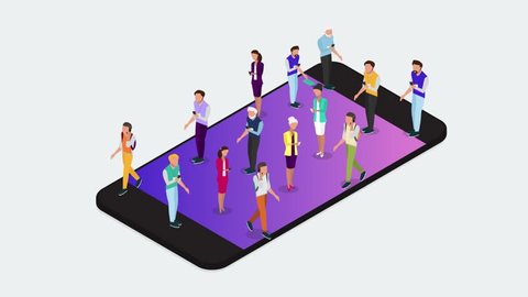 Isometric people animation. Vector concept of wireless technology devices. Flat isometric video with smartphone and isometric people. -stock footage 