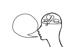 Hand drawn animated silhouette of a human head with propaganda or fake news concept. Brainwashing and media manipulation. Footage included green screen and Luma matte. - Powered by Shutterstock - Get 15% off with code: PIKWIZARD15