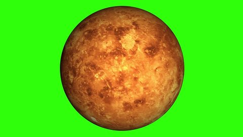 Beautiful planet of Venus animation in green screen. Evening star Venus is rotating. Milky Way galaxy's hot planet of Venus.