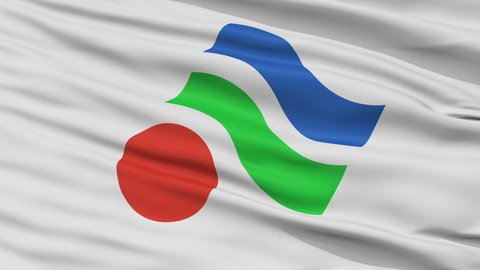 Yawatahama close up flag, Ehime prefecture, realistic animation seamless loop - 10 seconds long