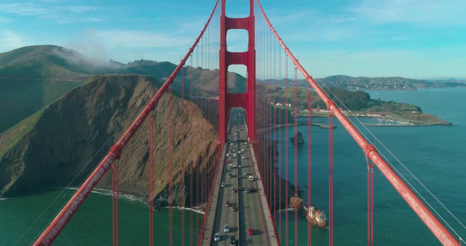 Aerial view over the Golden Gate bridge with the city of San Francisco, California, North America, USA