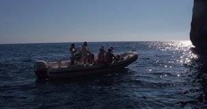 SARDINIA, ITALY – JULY 2016 : Video shot of boat on Porto Flava beach on a sunny day with the open sea in view
