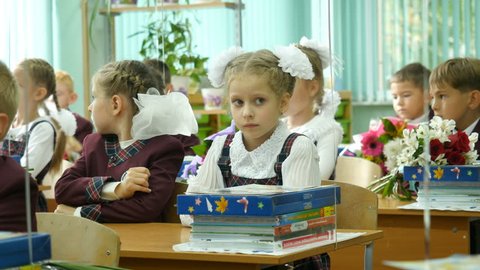 S-Petersburg, Russia, Oct. 2017 - Primary school children sit in a classroom at school. School kids sitting at their desks