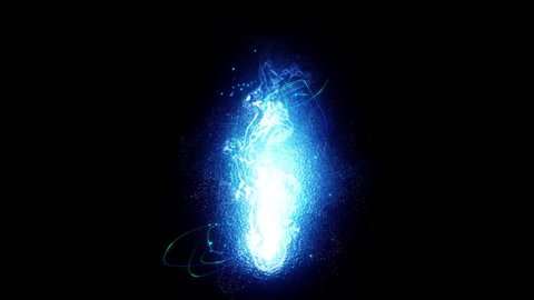 Particle magic liquid animation. Abstract neon futuristic glowing flame with glitter that sparkles and twirl. Shining VFX compositing design element isolated on black background. Ultra High quality