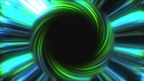 Big black hole in bright space, time warp, distortion of space, 3d rendering computer generating background
