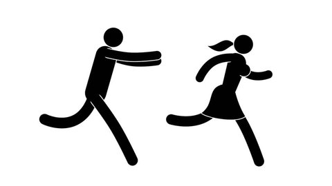 Pictograms people. Icon man with outstretched hands running chases woman. Looped animation with alpha channel.