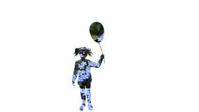 Figure of a girl with a balloon. Happy little girl waving balloon, video, animation, video, video postcard, video congratulation