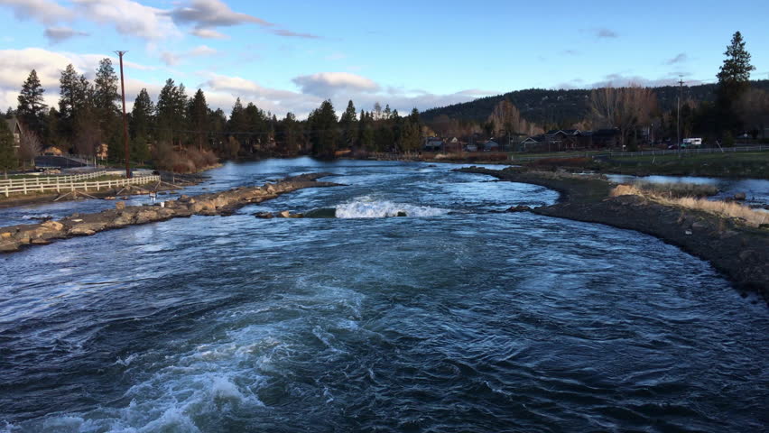 Deschutes River in Bend, Oregon in the early morning near the Old Mill District