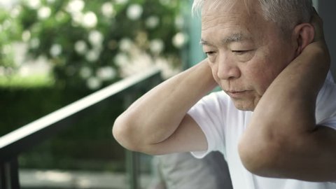 Asian senior elder man stress worry expression 4k