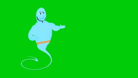 Genie moving its tail and waiting for wish On green screen. Animation Footage.