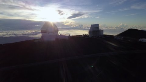 Aerial Sunrise over the Gemini North Telescope of Mauna Kea Astronomical Observatory, Hawaii. USA