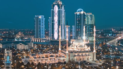 Grozny City, Heart of Chechnya mosque in the evening